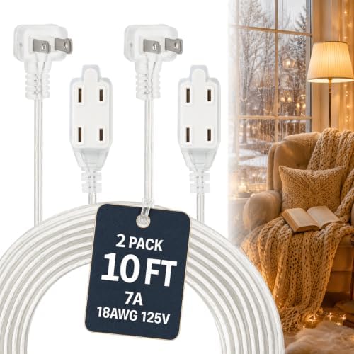 Clear Extension Cord 10FT, 3 Outlets, 0.6-Inch Flat Plug, 2 Pack by haultop