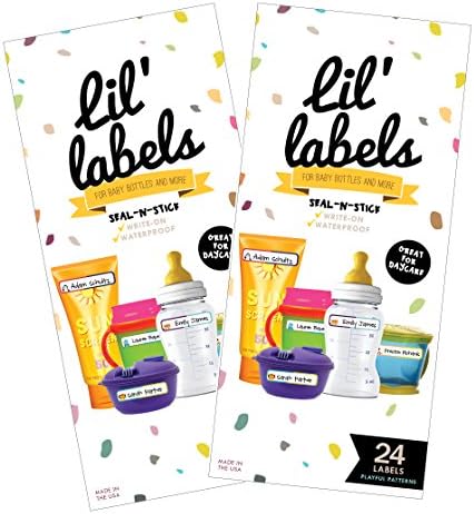 Bottle Labels, Write-On Name, Self-Laminating, Waterproof, Baby Bottle Label for Daycare, Made in the USA (Playful Patterns Set of 2) by LilLabels