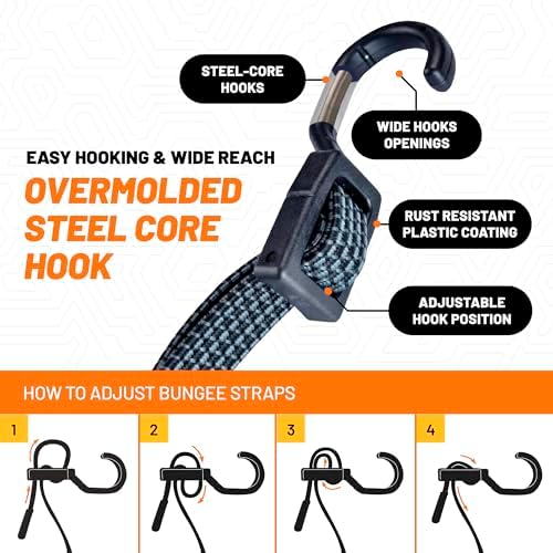 Tack Strap 30 in. Flat Bungee Tie Down Straps, 2-Pack, Black - Image 3