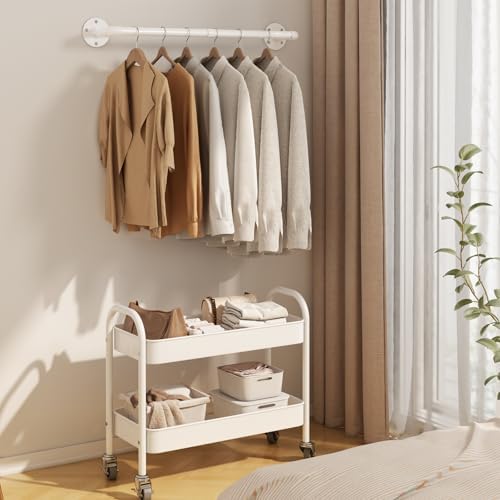ERYTLLY Industrial Pipe Wall Mounted Clothes Rack,38 Inches Heavy Duty Detachable Garment Rack,Multi-purpose Hanging Rod for Closet,Set of 2,White - Image 5