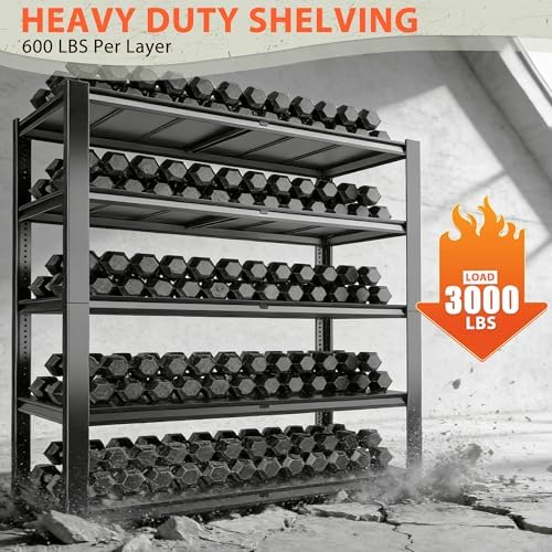 Romorgniz Heavy Duty Garage Shelving,78 H 5-Tier Metal Storage Shelves Unit,3000 lbs Capacity Adjustable Shelving Rack with Dual Wire Decking, 55.1" W x 26" D for Warehouse Basement Pantry Factory - Image 6