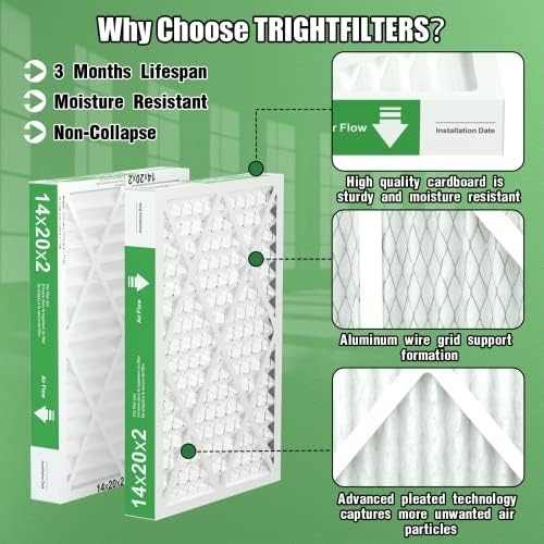 14x20x2 Air Filter TRIGHTFILTERS, Durable MERV 8 Pleated Home HVAC AC Furnace Heater Filters Replacement, Lightweight Compact Air Conditioner Filters 4 Pack - Image 3