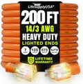 200ft Outdoor/Indoor Extension Cord 14/3 Gauge Heavy Duty 3 Prong SJTW by LifeSupplyUSA