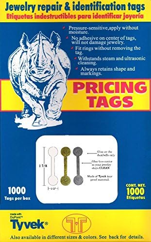500 Piece Value Pack Jewelry Repair, Price and Identification Tags/Tyvek Self Adhesive Rectangle/Dumbbell/Barbell Jewelry Price Tags (Long - 1 7/8" x 1/2" (47 x 12mm), White) - Image 3