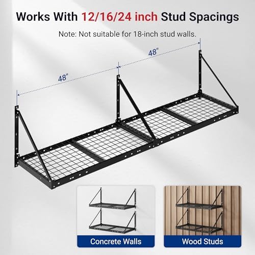 FLEXIMOUNTS 2-Pack 2x4 ft Garage Wall Shelving with 4 Hooks, Black - Image 3