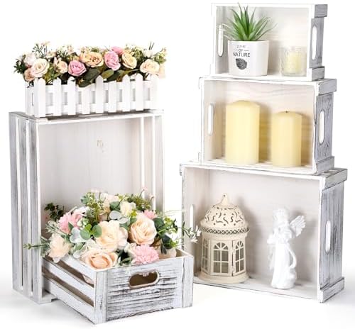 CroBlissful 5 Pack Wooden Crates for Display Rustic Nesting Crates, White by CroBlissful