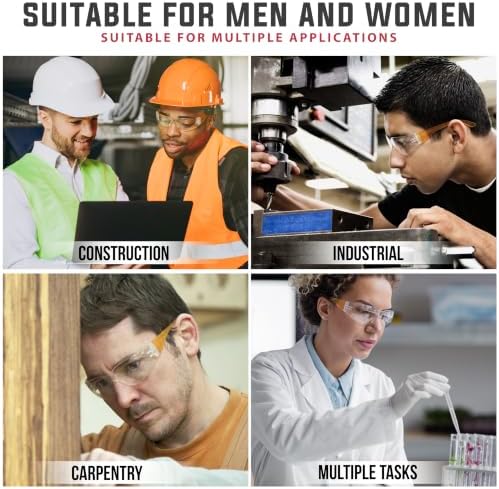 BISON LIFE Clear/Orange Safety Glasses for Men & Women, ANSI Z87.1, 6 Pack - Image 5