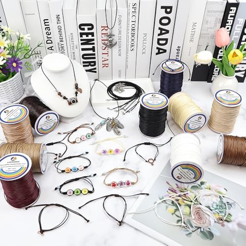 LUSTEMBER 1mm Faux Leather Waxed Cotton Cord, 175 Yards – Durable Necklace String, Soft and Textured Cord for Necklaces, Bracelets, and Jewelry Making - Image 6