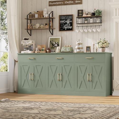 HOSTACK 71"W Farmhouse Kitchen Sideboard Buffet Cabinet with Storage, Green - Image 5