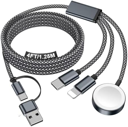 Travel Essentials for Apple Watch Charger,iPhone Charger,3 in 2 Type C/Lightning/Magnetic Travel Charging Cable,Portable Multi Charging Cable for Apple Watch, iPhone 17‑11,Samsung S26,Car–3.3ft by Accessoriesforphoneandelectricproducts