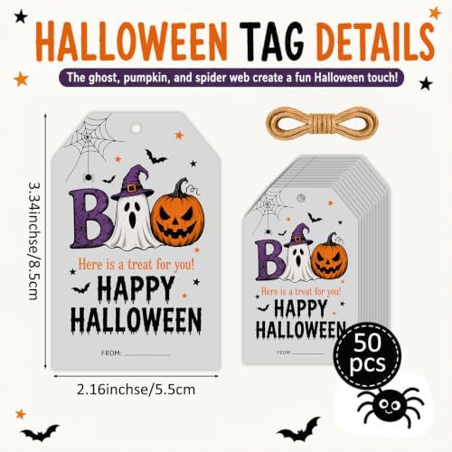 Halloween Gifts Tags, Happy Halloween Tags for Goodie Bags with Twine - Image 2
