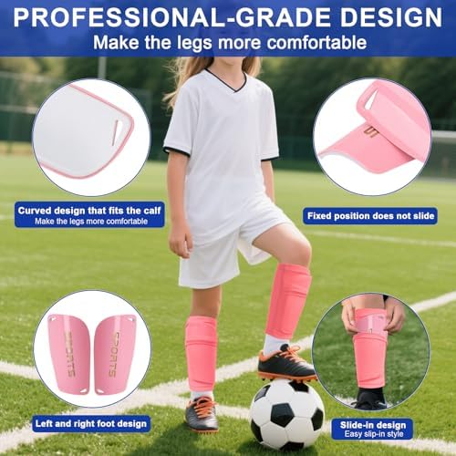 Kids Soccer Shin Guards 2 Pairs Slip-in Youth Shin Pads for Boys Girls, Lightweight PP+EVA Soccer Protective Gear Fits with Shin Guard Sleeves(not Included), Toddler to Teen Sizes Multiple Colors - Image 5