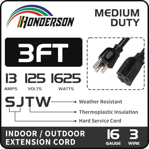 3 Ft Black Outdoor Extension Cord, 16 Gauge Heavy Duty Power Cord - Image 2