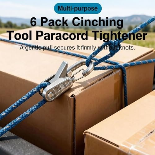 Cord and Rope Tightening and Cinching Tool, Adjustable Tie Down Kit for Camping Tarps, Awnings, Boat Covers and Outdoor Guy Lines (6 Hook 2 Rope) - Image 5