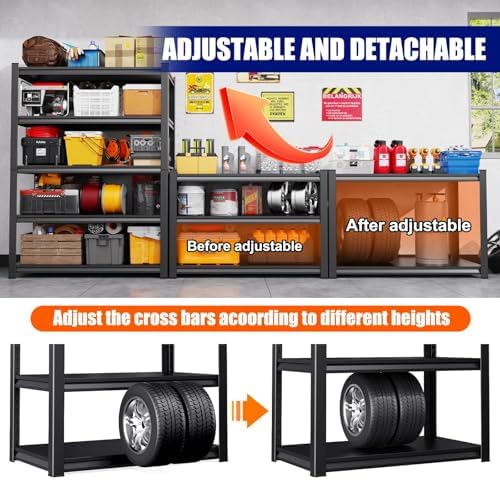 Set of 2 Garage Shelving Heavy Duty Storage Shelves, Metal Adjustable Shelving Unit, Utility Garage Organizer Shelf for Basement, Pantry, Kitchen, Warehouse,16" D x 35" W x 71" H, Black - Image 5