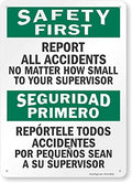 SmartSign - S-5981-PL-14 "Safety First - Report All Accidents To Supervisor" Bilingual Sign | 10" x 14" Plastic by SmartSign