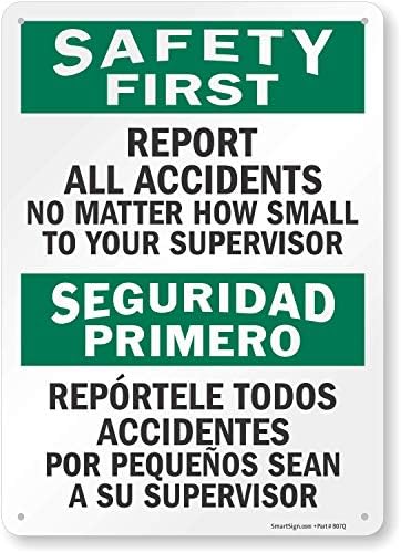 SmartSign - S-5981-PL-14 "Safety First - Report All Accidents To Supervisor" Bilingual Sign | 10" x 14" Plastic by SmartSign
