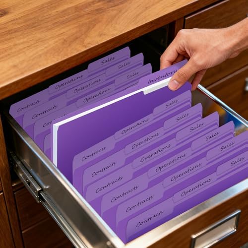 100-Pack Color File Folders, 1/3 Cut Tab, Letter Size Manilla Folder for School/Office/Classroom, Purple - Image 6