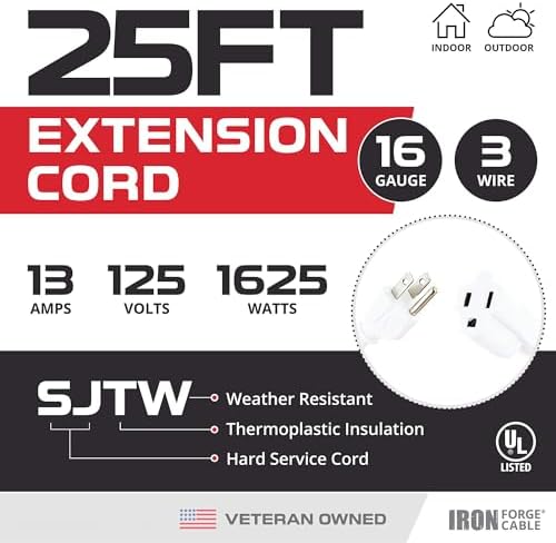 Iron Forge Cable 16 Gauge Heavy Duty White Extension Cord, 25 Ft - SJTW - Image 2