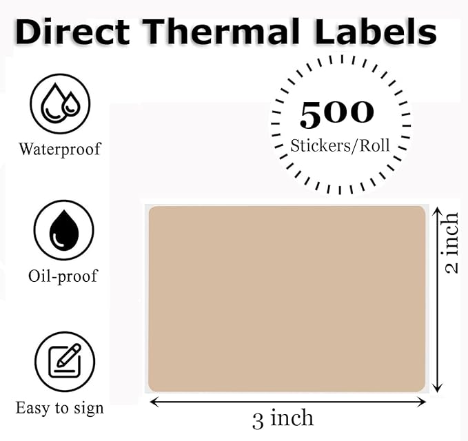 3" x 2" Thermal Labels Stickers Brown, Thermal Printer Shipping Stickers - Image 2