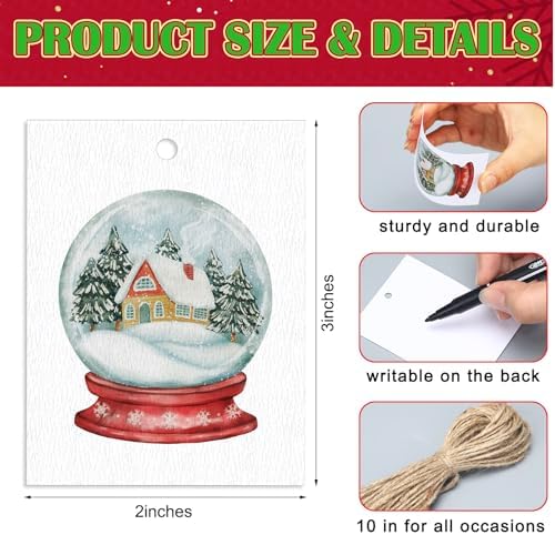 Tenceur 50 Set Christmas Watercolor Gift Tags with String - Image 2