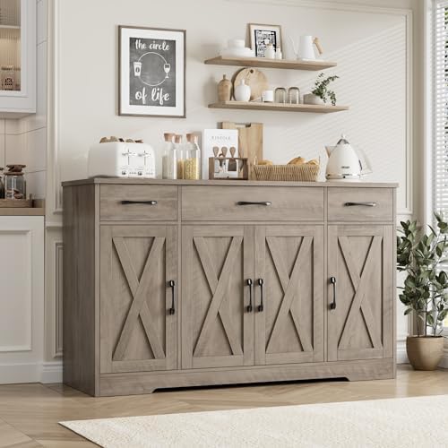 HOSTACK Kitchen Buffet Sideboard Storage Cabinet, Coffee Bar Cabinet, Grey - Image 2