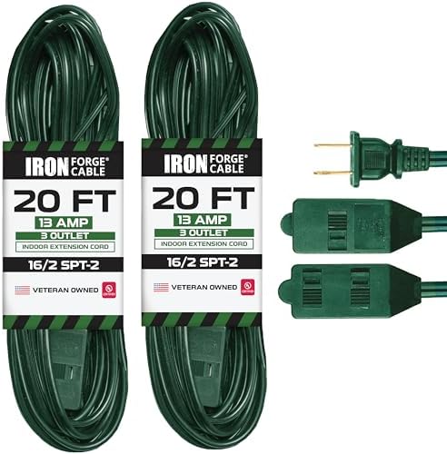 Iron Forge Cable 16 Gauge Green Indoor Extension Cord, 20 Ft - SJT by IronForgeCable