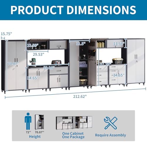 Garage Storage Cabinets System 11PCS Workshop Set with Drawers Locking Heavy Duty Rolling Cart with Adjustable Shelves Garage Tool Workbench Cabinets - Image 2