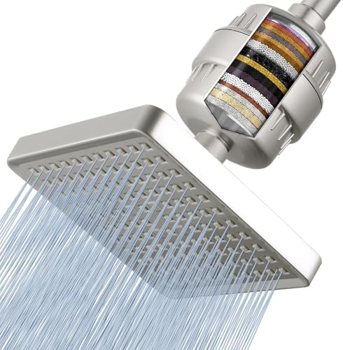 Voolan Filtered Shower Head - 20 Stage Luxury Rain Shower Filter For Hard Water for Remove Chlorine and Harmful Substances - 6" Square High Pressure Rainfall Showerhead (Brushed Nickel) by Voolan