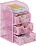 EasyPAG Mesh Desk Organizer with 3 Drawer Office Desktop Organizers and Accessories Stationery Caddy for Office, Home, Students, Pink by EasyPAG