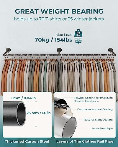 OROPY 65.7" Heavy Duty Industrial Pipe Clothes Rack for Hanging Clothes 2PK - Image 5