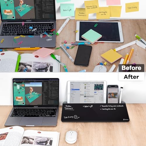 Varhomax Glass Desk Whiteboard with Storage, Desktop Organizer to-do List Memo Notepad Dry Erase White Board for Home Office and School Supplies (Gray&Black) - Image 3