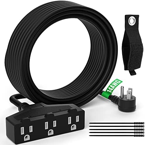 Outdoor Extension Cord 6 Ft with 3 Outlets, 14/3 SJTW 3 Prong Grounded Power Cord, 14 Gauge 14AWG Heavy Duty Power Cable, ETL Listed, 15 Amp 125 V 1875 W-Multiple Outlets for Indoor/Outdoor-Black by Elecan