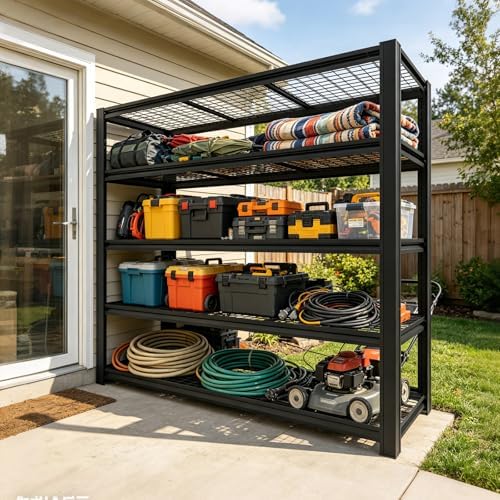 84H Storage Shelves Heavy Duty, 5000 LBS Garage Shelving, 5 Tier Adjustable Metal Garage Shelving Units, for Garage Storage, Warehouses, Basement，Storage Room，84H*55W*24.03D - Image 7