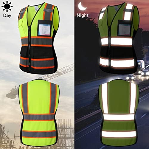 Hi Vis Reflective Safety Vest for Women Work,KZW,YellowLink,L - Image 4