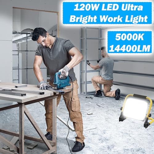 14400LM LED 120W Work Light, Portable Flood Light with 18FT Cord, IP66 Waterproof 5000K Worklight Floodlight for Outdoor, Job Site Workshop Garage Construction Site Lighting - Image 4
