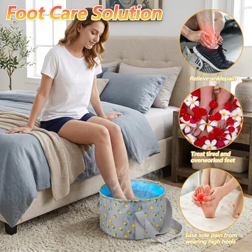 Foldable Bucket for Soaking Feet, Portable Foot Bath Tub Spa Basin Grey Footbath Bucket for Travel Home Pedicure Outdoor Camping/Wash Face Vegetables Fruits(Grey) - Image 2