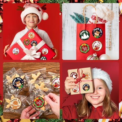 500Pcs Christmas Thank You Stickers Roll Colorful Snowman Xmas Tree Self-Adhesive Label Tag Winter Holiday DIY Crafts for Small Business Envelopes Seals Gifts Box Wrapping Goodie Bags Cards Decoration - Image 6
