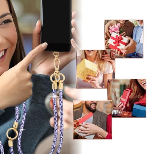 Crystal Phone Strap Crossbody Phone Lanyard Neck, Purple - Image 7