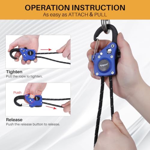 Ayaport Rope Tie Down Ratchet with Carabiner Clip 1/4" x 12', 2pcs - Image 2