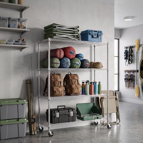 IZEUK Heavy Duty Rolling Utility Racks, 4-Tier Metal Wire Shelving Unit - Image 6