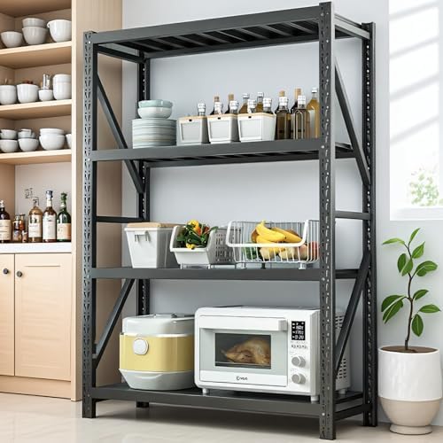 Heavy Duty Warehouse Shelving 4-Tier Industrial Steel Storage Shelves, 2600LB Capacity Per Shelf, Adjustable Shelves for Garage/Factory/Commercial Use (Black, W47*D23.7*H69) - Image 4