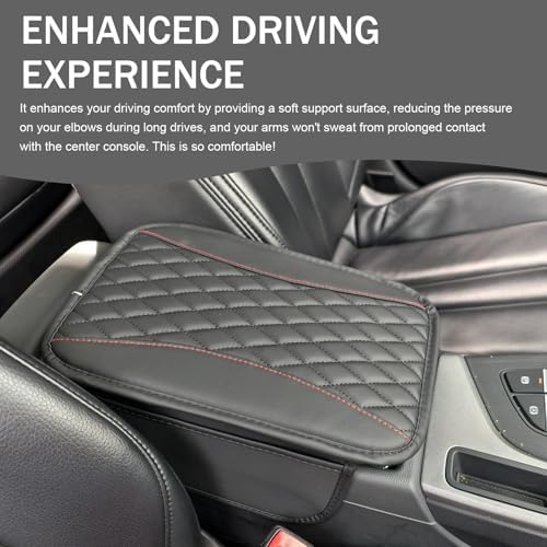 Car Center Console Cover, Patchwork Leather Armrest Cover Cushion with 2 Storage Bag, Waterproof Comfortable Auto Arm Rest Pad, Universal Center Console Protector for Sedan, SUV (Black) - Image 6