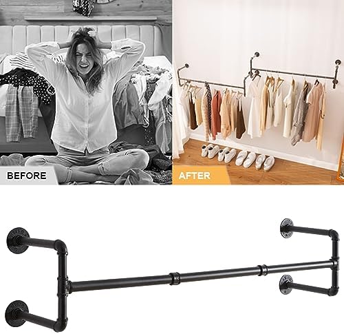 IBUYKE 50" Industrial Pipe Clothes Rack Wall Mounted, Black, TYJ002H - Image 5