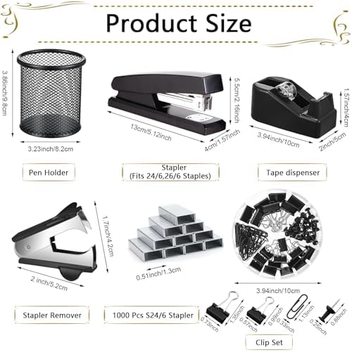Office Supplies,Desk Accessories, Stapler and Tape Dispenser Set for Women with Stapler, Tape Dispenser, Staple Remover, Staples, Clips, Scissor and Tabs,Gift for Students, Coworkers - Image 5