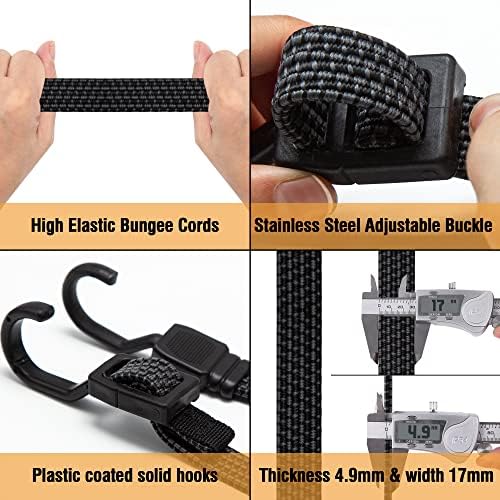 Bungee Cords with Hooks, 40 Inch Flat Adjustable Bungee Cords with Hooks Heavy Duty, Rubber Black Bungee Straps with Buckle Hooks for Outdoor, Camping, Tarps, Bike Rack, Tent, Truck, 6 Pack - Image 6