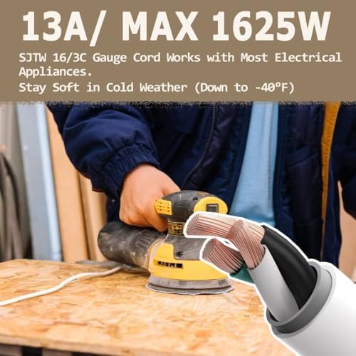 Indoor Outdoor Extension Cord 6 FT Waterproof, 16/3 Gauge Heavy Duty White Extension Cords, 13A 1625W SJTW Extension Cord with 3 Prong Grounded Plug, Great for Tools, Lights, UL Listed, 2PK - Image 6