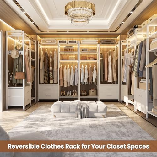 Besiost 78.7'' Clothes Rack for Hanging Clothes - Reversible Clothing Rack with 4 Drawers, Heavy Duty Garment Racks with Shelves, 6 Tiers Freestanding Portable Closet Wardrobe System, Set of 2 White - Image 2