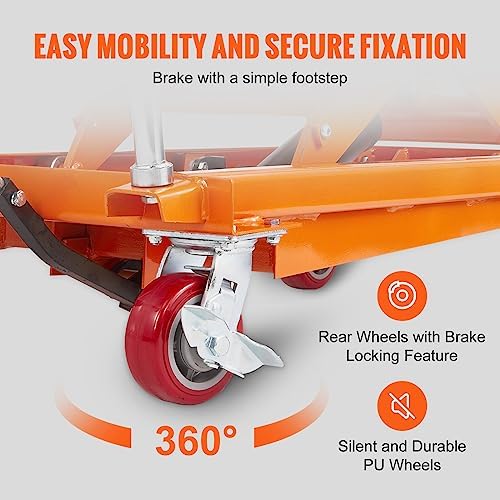 VEVOR TFD35 Hydraulic Lift Table Cart, 770lbs Capacity 59" with 4 Wheels and Non-Slip Pad, for Material Handling and Transportation, Orange - Image 4