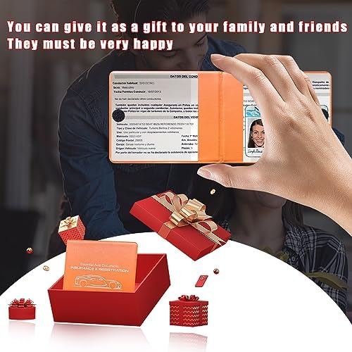 Ziciner Car Registration Insurance Holder, 2Pack Essential Auto Card Document Glove Box Organizer with Touch Fastener, Vehicle Interior Accessories Perfect for Most Car, Truck, SUV (Orange/Small Car) - Image 5